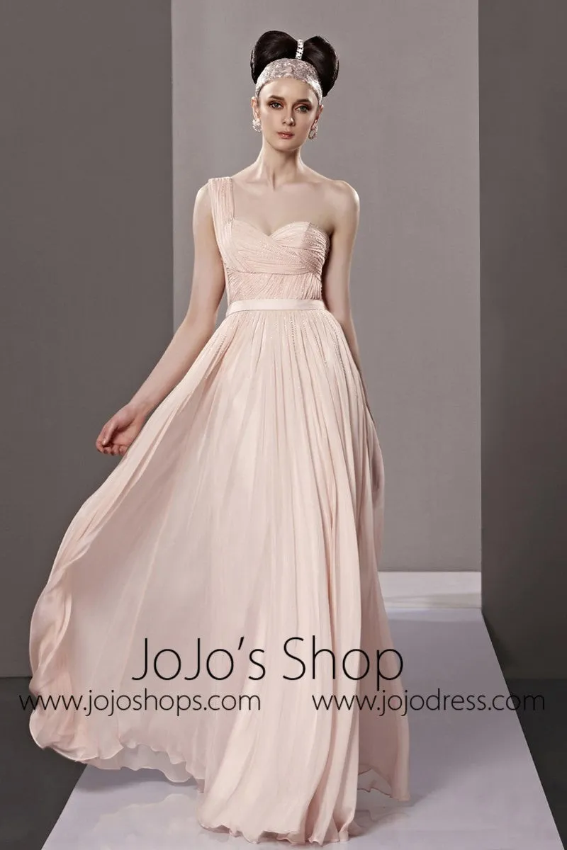 Blush Pink Grecian One Shoulder Prom Formal Evening Dress CX881308