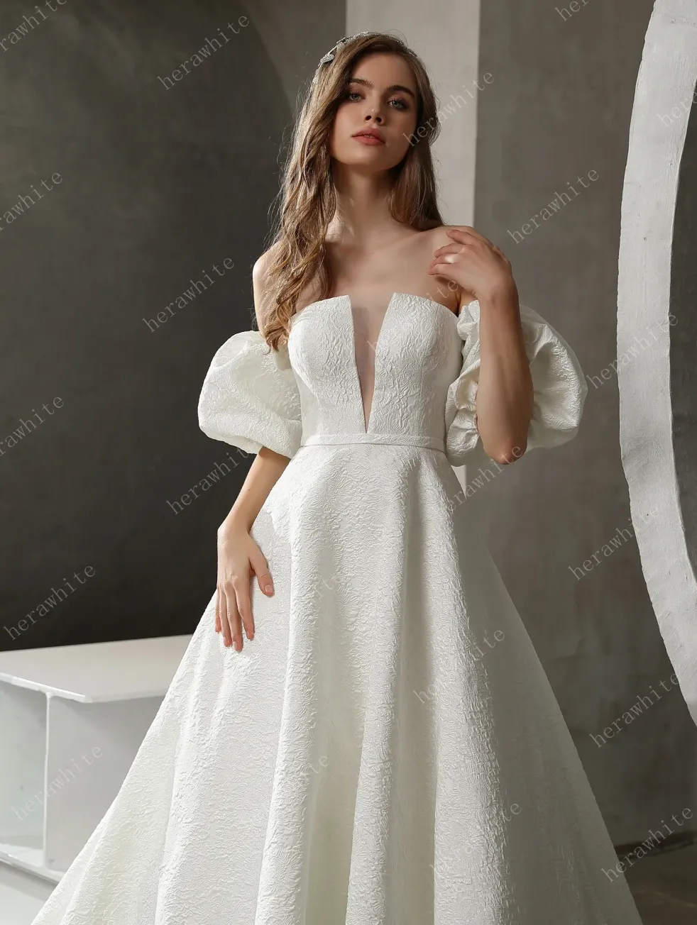 Clean Strapless Ball Gown with Satin Jacquard