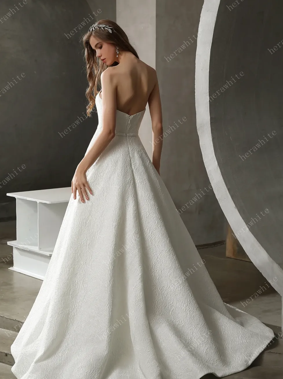 Clean Strapless Ball Gown with Satin Jacquard