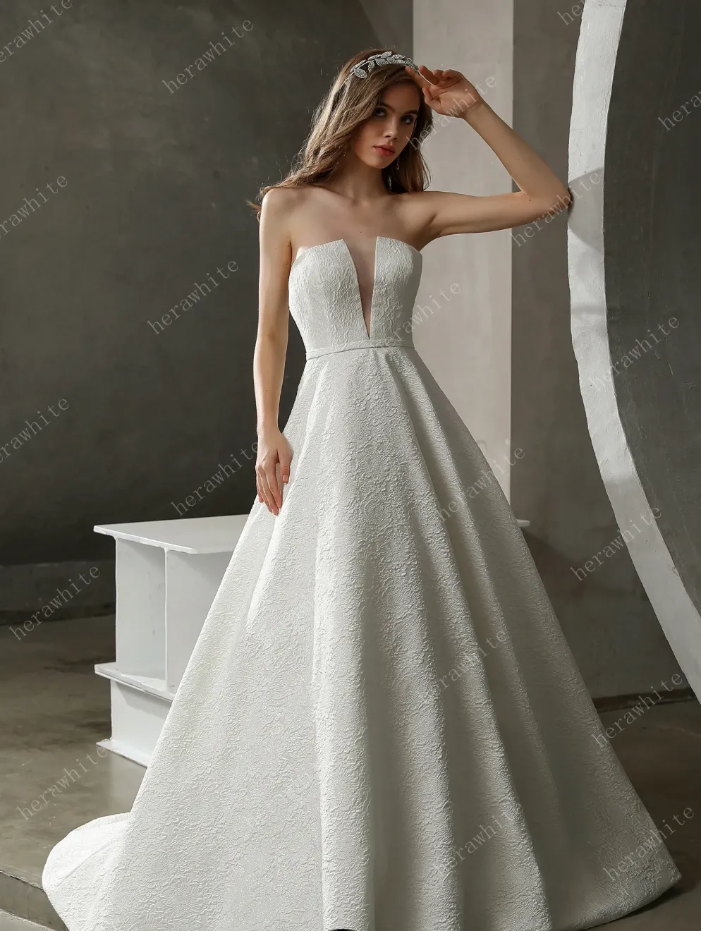 Clean Strapless Ball Gown with Satin Jacquard