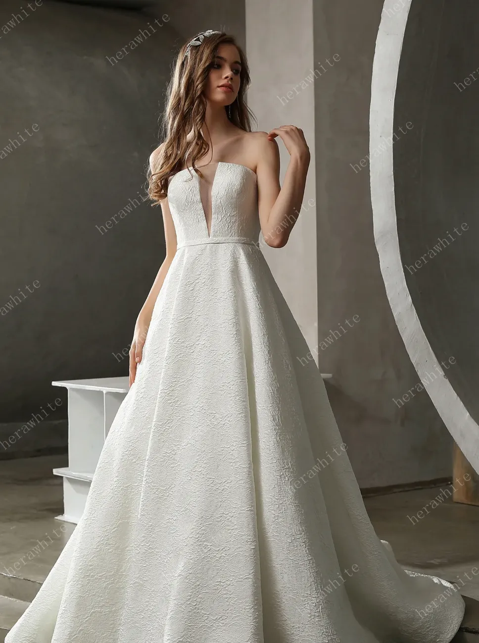 Clean Strapless Ball Gown with Satin Jacquard