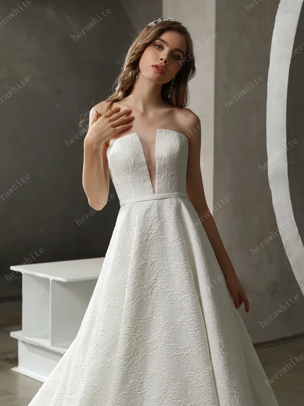 Clean Strapless Ball Gown with Satin Jacquard