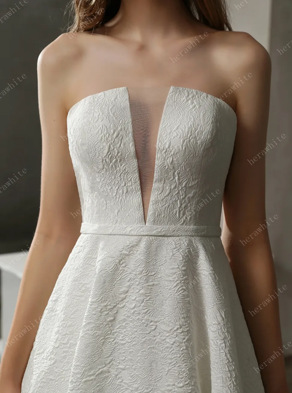 Clean Strapless Ball Gown with Satin Jacquard
