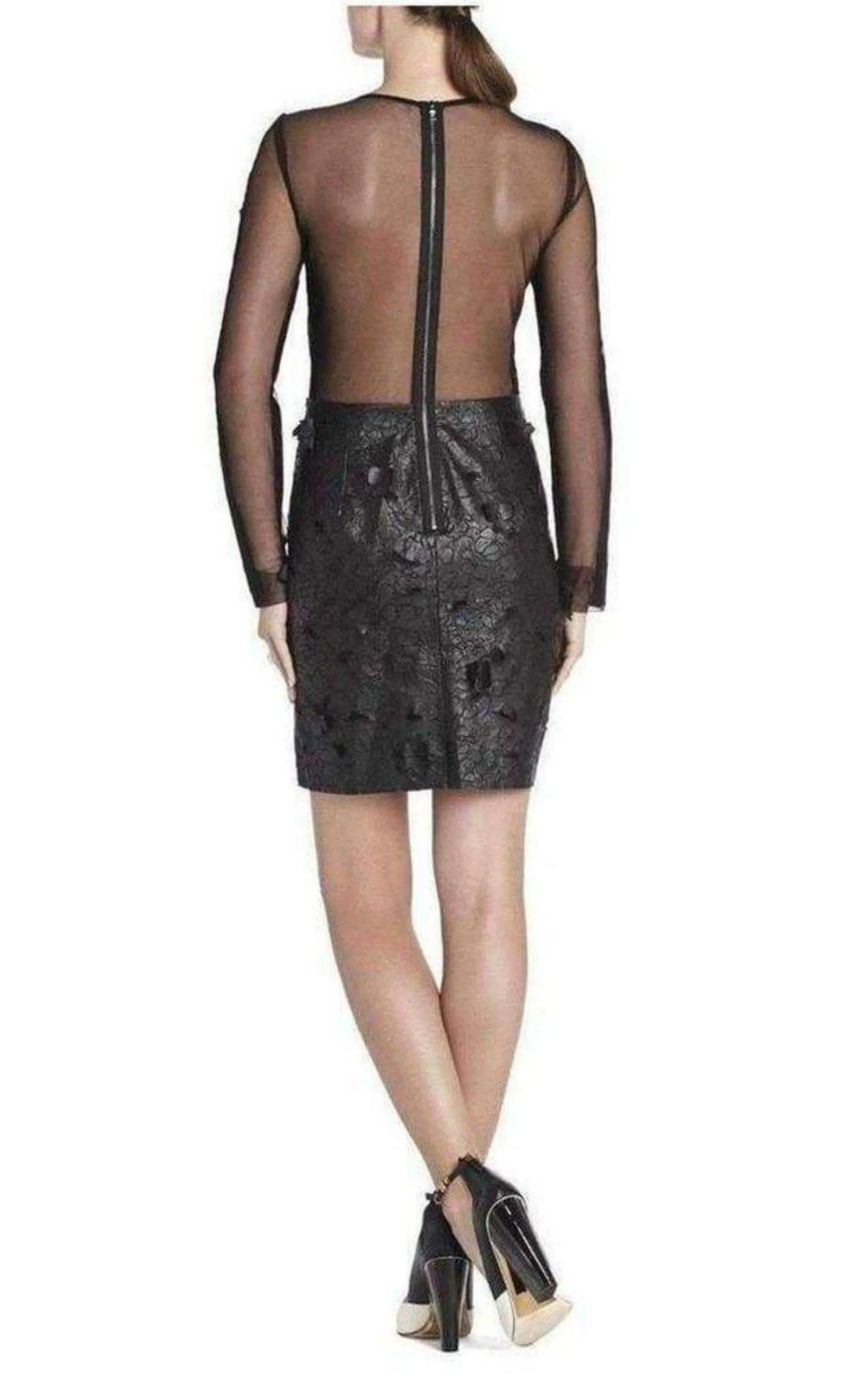 Embroidered Cutout Faux Leather Dress