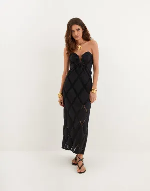Eyelet Zhen Long Dress - Black
