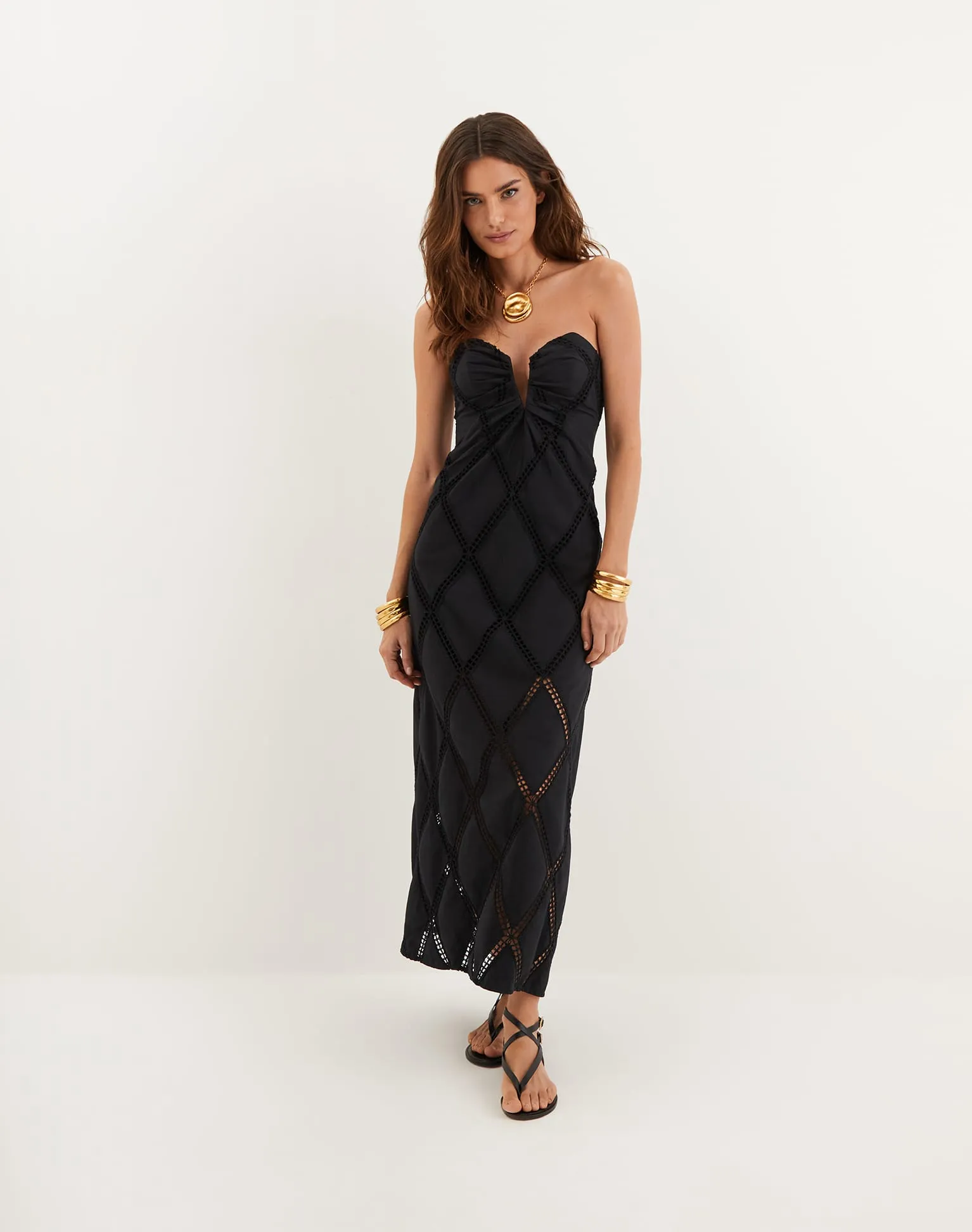 Eyelet Zhen Long Dress - Black