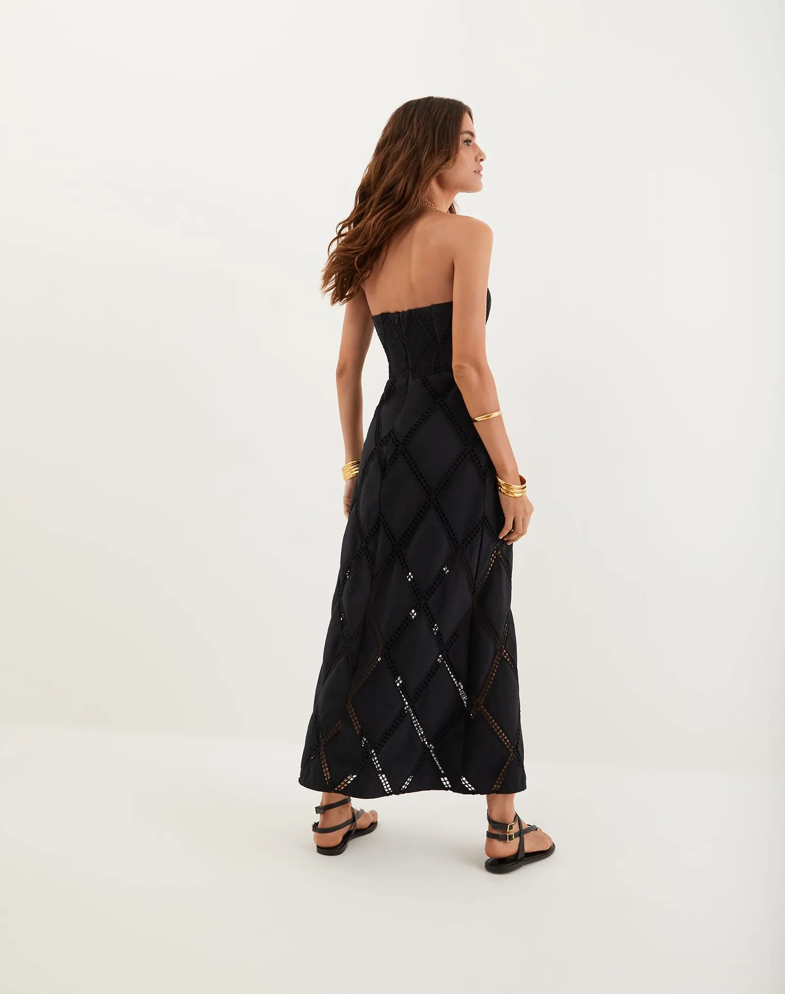 Eyelet Zhen Long Dress - Black