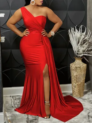 One Shoulder High Split Maxi Dresses