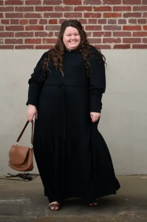 The Ribbed Maxi Drawstring Dress (Black)