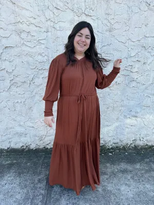 The Ribbed Maxi Drawstring Dress (Caramel)